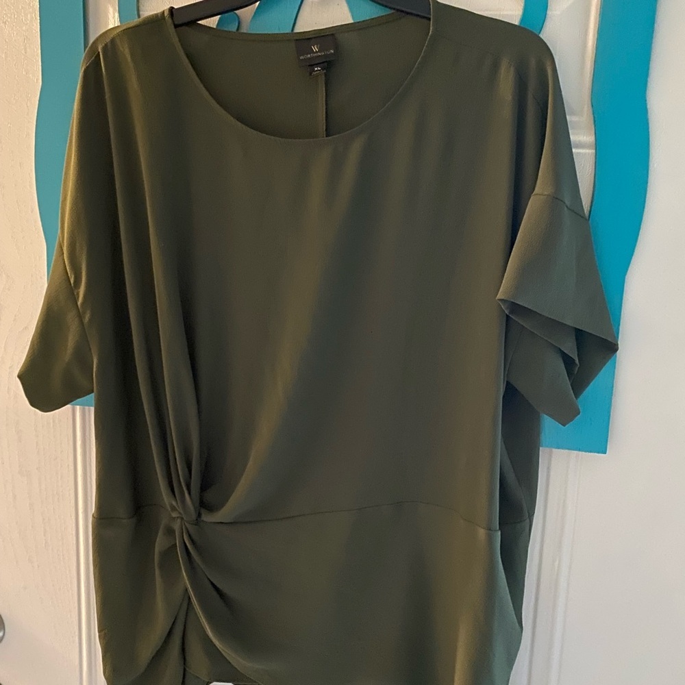 Worthington Top green blouse twist at waist size XL​